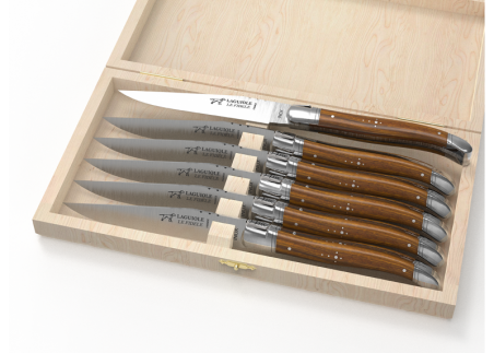 Laguiole steak knives set with gaiac wood handle and stainless steel bolsters image 1