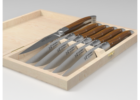 Laguiole steak knives set with gaiac wood handle and stainless steel bolsters image 2