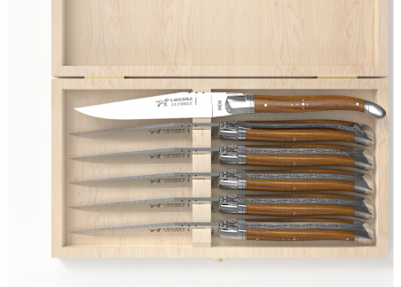 Laguiole steak knives set with gaiac wood handle and stainless steel bolsters image 3