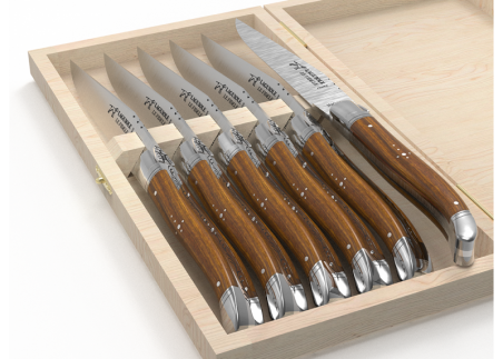 Laguiole steak knives set with gaiac wood handle and stainless steel bolsters image 4