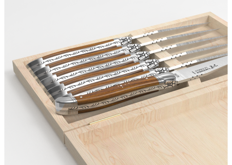 Laguiole steak knives set with gaiac wood handle and stainless steel bolsters image 5