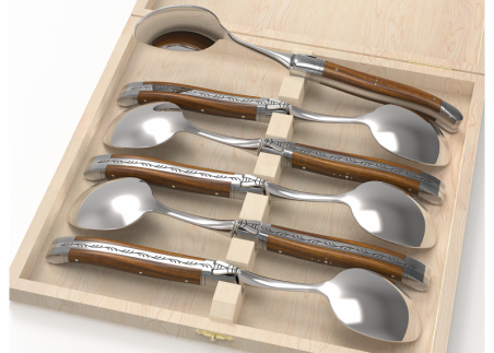 Laguiole dessert spoons set with gaiac wood handle and stainless steel bolsters image 1