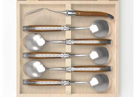 Laguiole dessert spoons set with gaiac wood handle and stainless steel bolsters image 3