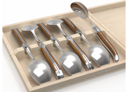 Laguiole dessert spoons set with gaiac wood handle and stainless steel bolsters image 4