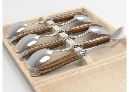 Laguiole dessert spoons set with gaiac wood handle and stainless steel bolsters image 5