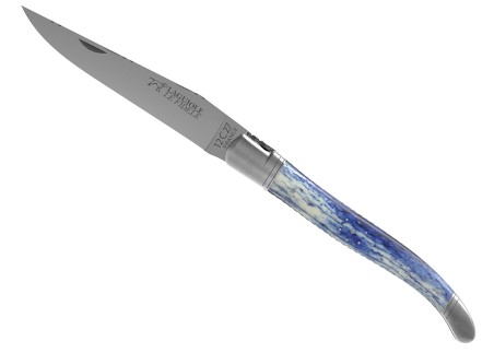 Couteau Laguiole prestige avec un manche en os de girafe teinte bleu et mitres inox image 9