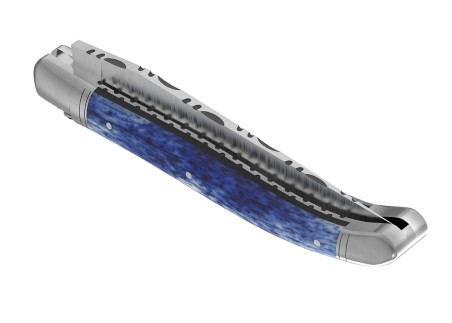 Couteau Laguiole prestige avec un manche en os de girafe teinte bleu et mitres inox image 12