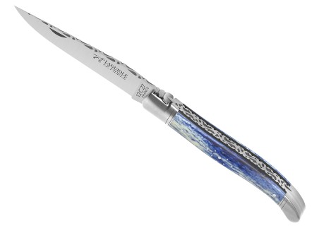 Couteau Laguiole prestige avec un manche en os de girafe teinte bleu et mitres inox image 14