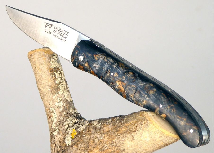 Birch wood dyed dark - Hunting Knives - Laguiole hunting knife   Handle made with Birch Wood No bolster Classic Spring, Welded B