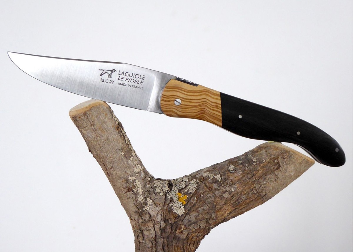 Ébène et olivier - Couteaux de Chasse - Couteaux de chasse Laguiole   Manche en Bois d'Ebène Sans mitre Ressort Classique, Abeil
