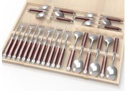 Laguiole cutlery setwith amboyna root wood handle and stainless steel bolsters image 1