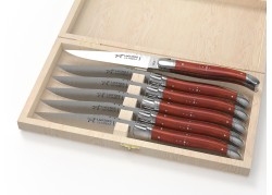 Laguiole steak knives set with African padauk wood handle and stainless steel bolsters image 1