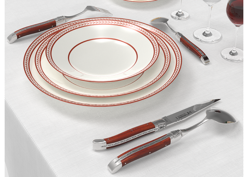 Laguiole steak knives set with African padauk wood handle and stainless steel bolsters image 8