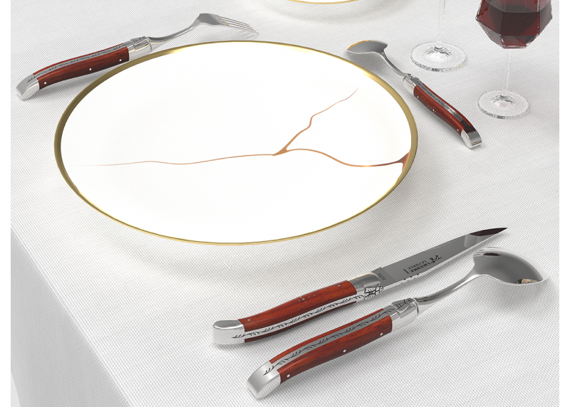 Laguiole steak knives set with African padauk wood handle and stainless steel bolsters image 12