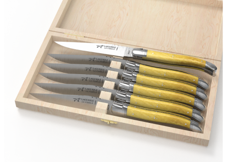 Laguiole steak knives set with boxwood handle and stainless steel bolsters image 1