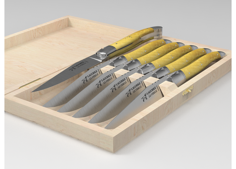 Laguiole steak knives set with boxwood handle and stainless steel bolsters image 2