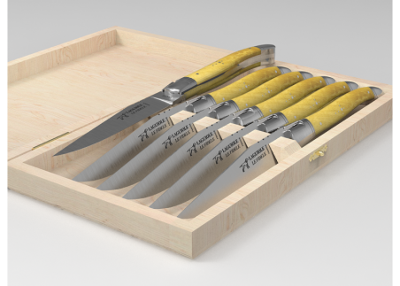 Laguiole steak knives set with boxwood handle and stainless steel bolsters image 2