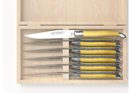 Laguiole steak knives set with boxwood handle and stainless steel bolsters image 3