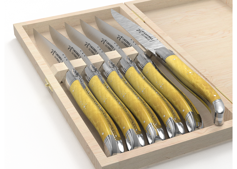 Laguiole steak knives set with boxwood handle and stainless steel bolsters image 4