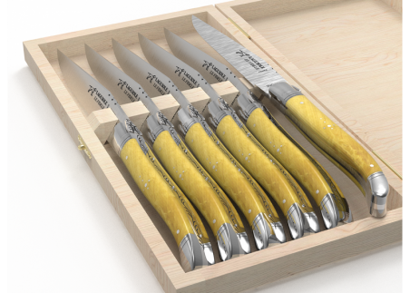 Laguiole steak knives set with boxwood handle and stainless steel bolsters image 4