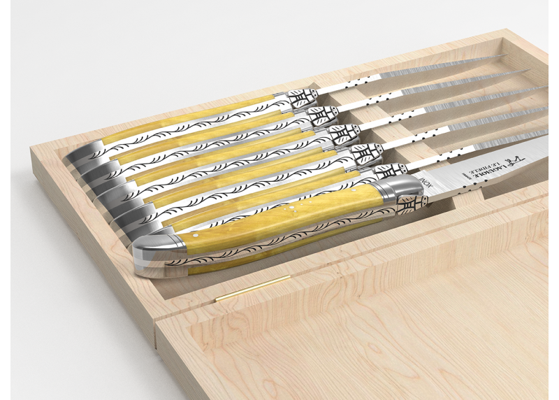 Laguiole steak knives set with boxwood handle and stainless steel bolsters image 5