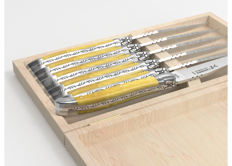 Laguiole steak knives set with boxwood handle and stainless steel bolsters image 5