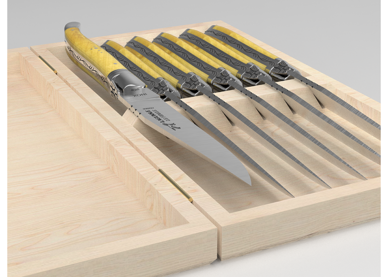 Laguiole steak knives set with boxwood handle and stainless steel bolsters image 6