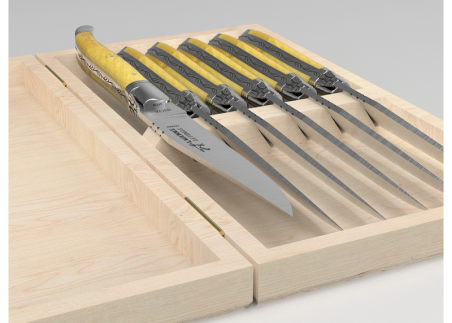 Laguiole steak knives set with boxwood handle and stainless steel bolsters image 6