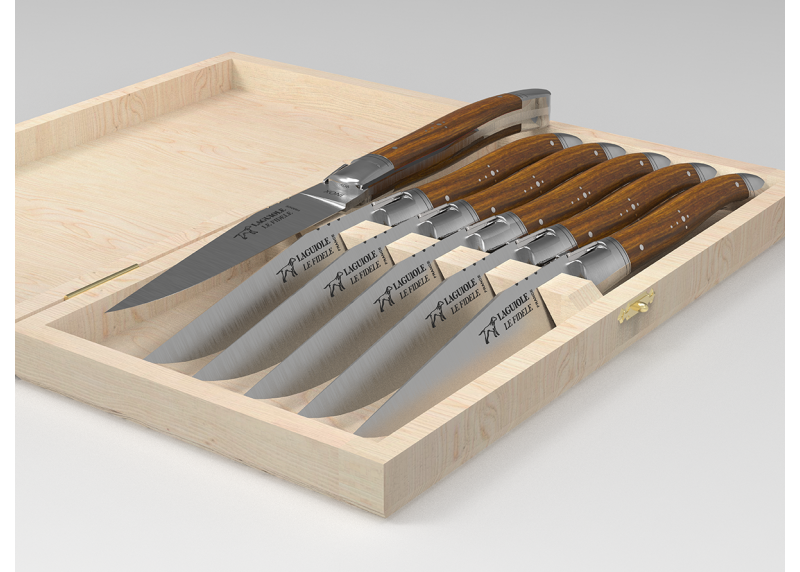 Laguiole steak knives set with gaiac wood handle and stainless steel bolsters image 2