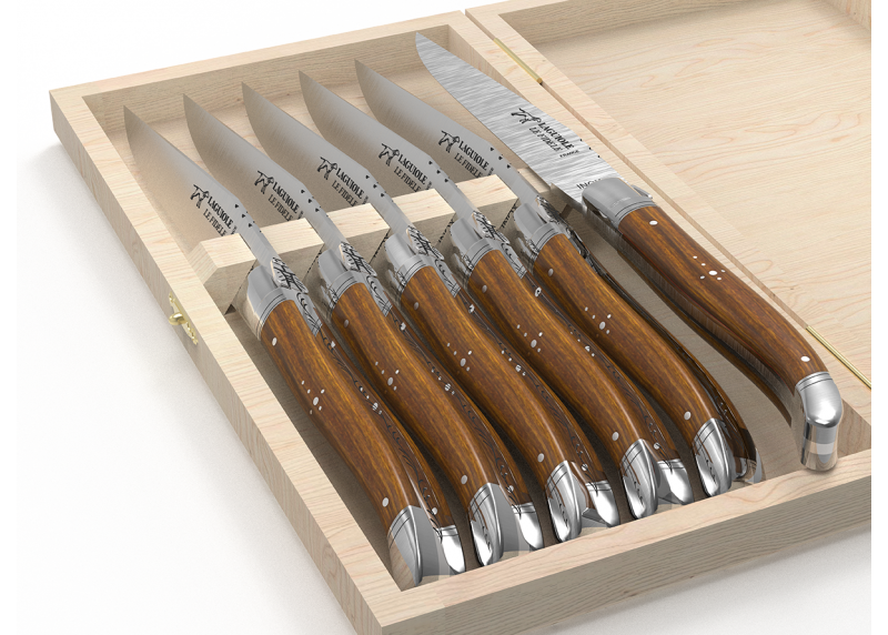 Laguiole steak knives set with gaiac wood handle and stainless steel bolsters image 4