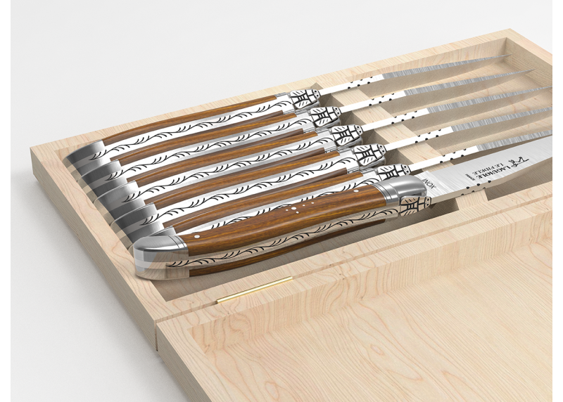 Laguiole steak knives set with gaiac wood handle and stainless steel bolsters image 5