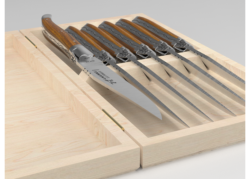 Laguiole steak knives set with gaiac wood handle and stainless steel bolsters image 6