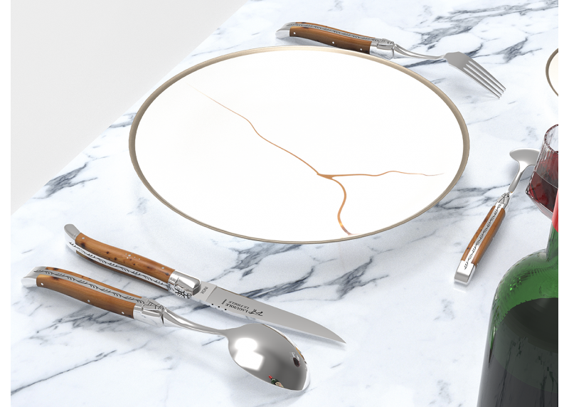 Laguiole steak knives set with juniper wood handle and stainless steel bolsters image 10