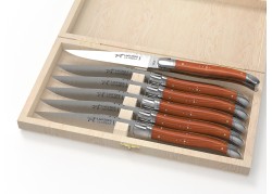 Laguiole steak knives set with Yew wood handle and stainless steel bolsters image 1