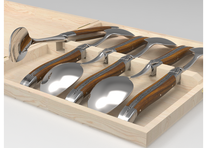 Laguiole dessert spoons set with gaiac wood handle and stainless steel bolsters image 2