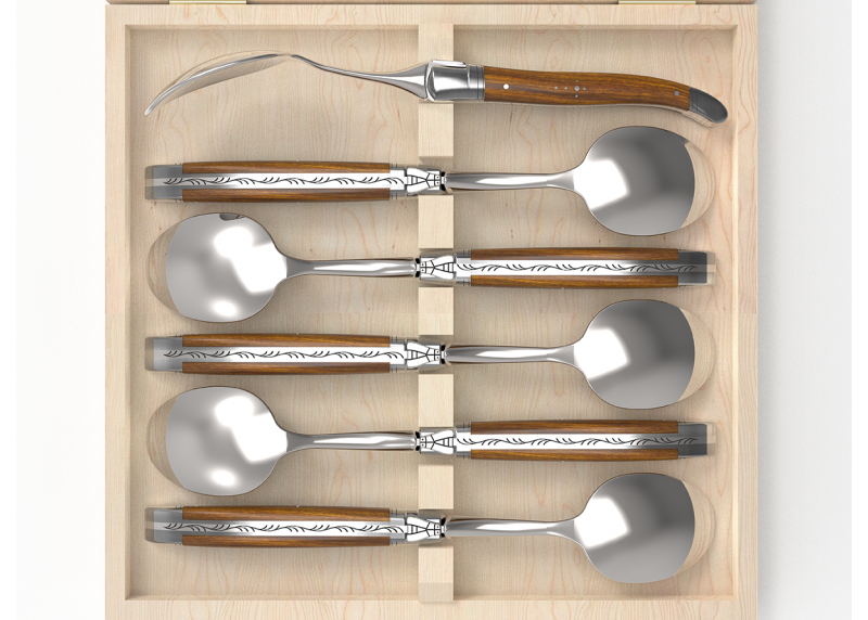 Laguiole dessert spoons set with gaiac wood handle and stainless steel bolsters image 3