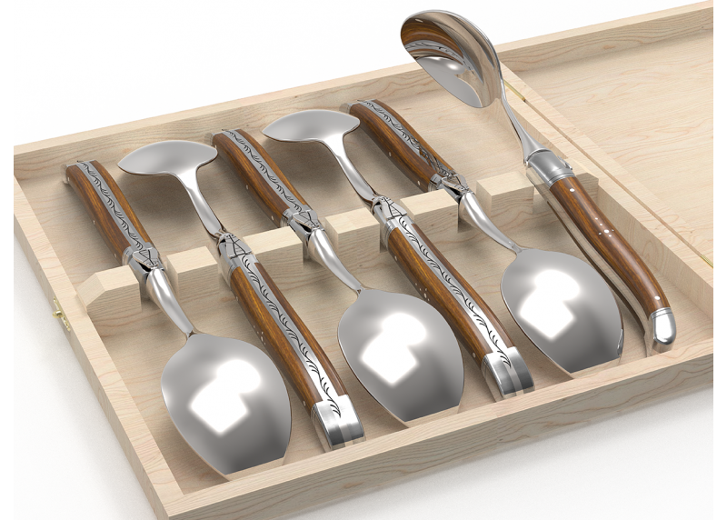 Laguiole dessert spoons set with gaiac wood handle and stainless steel bolsters image 4