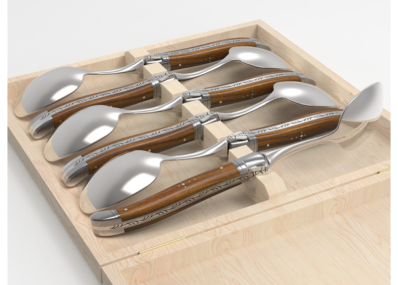 Laguiole dessert spoons set with gaiac wood handle and stainless steel bolsters image 5
