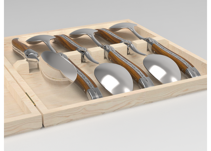 Laguiole dessert spoons set with gaiac wood handle and stainless steel bolsters image 6