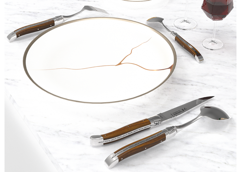 Laguiole dessert spoons set with gaiac wood handle and stainless steel bolsters image 8