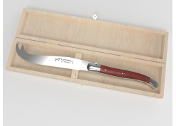 Laguiole cheese knife with amboyna root wood handle and stainless steel bolsters image 1