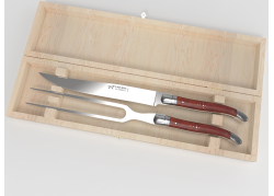 Laguiole meat service with amboyna root wood handle and stainless steel bolsters image 1