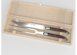 Laguiole meat service with amourette wood handle and stainless steel bolsters image 1