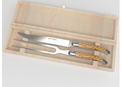 Laguiole meat service with birch wood handle and stainless steel bolsters image 1