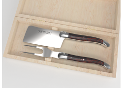 Laguiole cheese service with amourette wood handle and stainless steel bolsters image 1