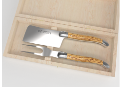 Laguiole cheese service with birch wood handle and stainless steel bolsters image 1