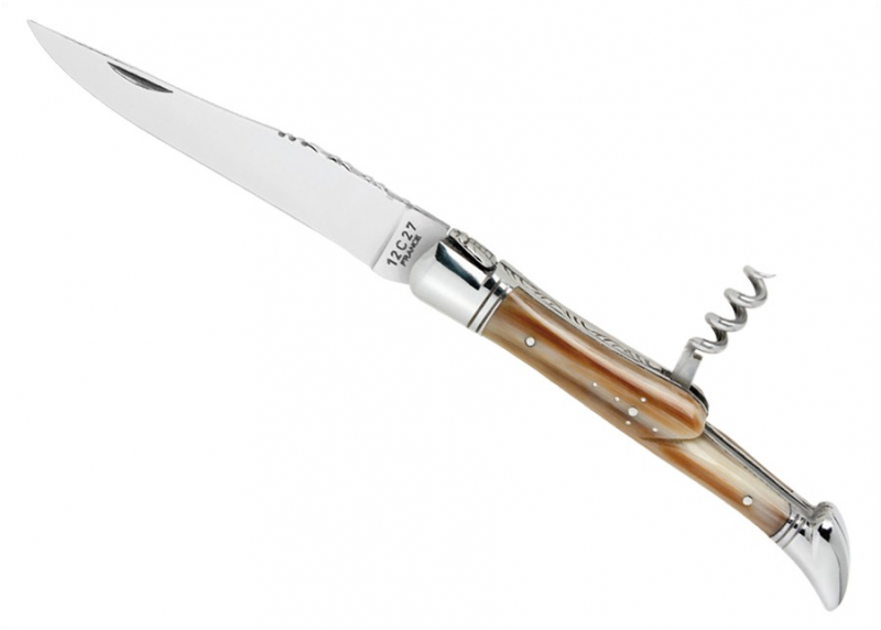 Blond horn - corkscrew - Laguiole Traditional Knives - Laguiole folding knife and corkscrew - Traditional collection   Handle ma