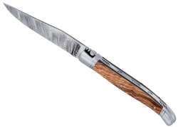 Laguiole Knife Damascus Blade Natural Oliver tree Wood handle image 1