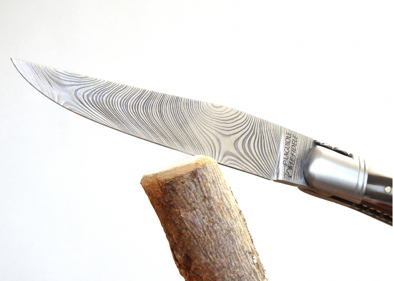 Damascus blade - blond horn - Laguiole with Damascus Blade  - Laguiole folding knife with damascus blade - Collector edition   H