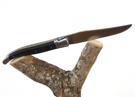 Ébène et marqueterie en érable - Laguiole Traditionnel - Couteau pliant traditionnel   Manche en Bois d'Ebène - Marqueterie en É
